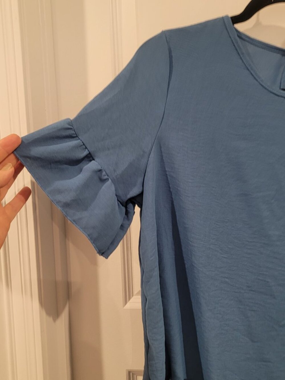 Pretty Blue Button Ruffle Detail Blouse - Picture 2 of 6